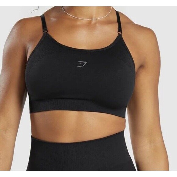 Gymshark Flex Strappy Sports Bra Black/Charcoal Seamless Womens Size Small - Picture 1 of 5
